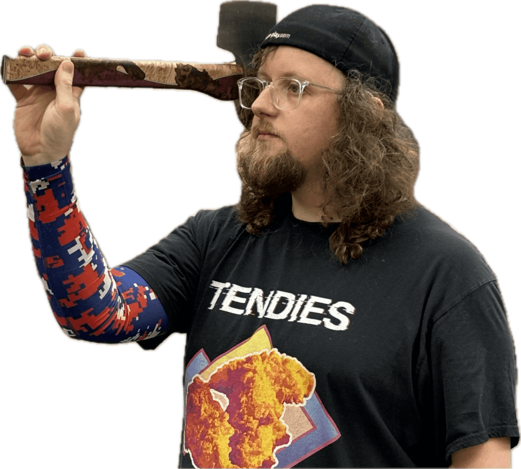 Tommy, a big fan of axe throwing, enjoying his time at Axe Play in Hudson, NH