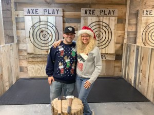 Ugly Christmas sweater contest winners at Axe Play Hudson NH