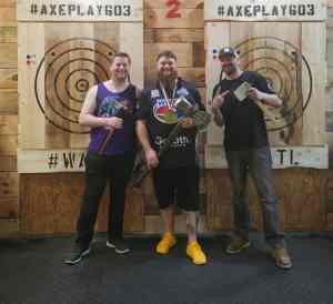 practicing axe throwing at Axe Play Hudson NH