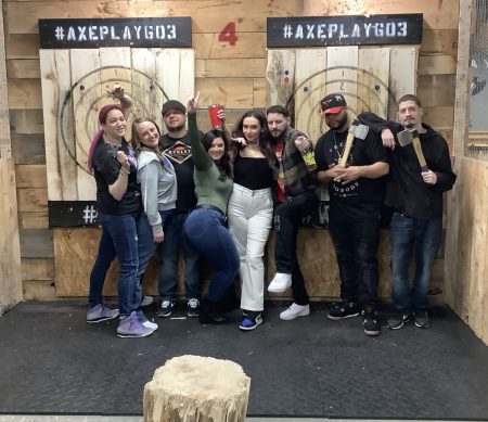 Birthday party group celebrating with axe throwing at Axe Play